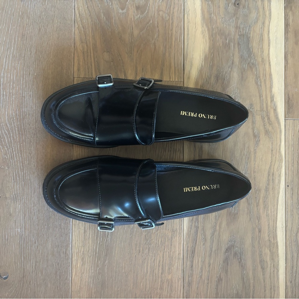 Bruno Premi Black Leather Double-Buckle Women's Loafers